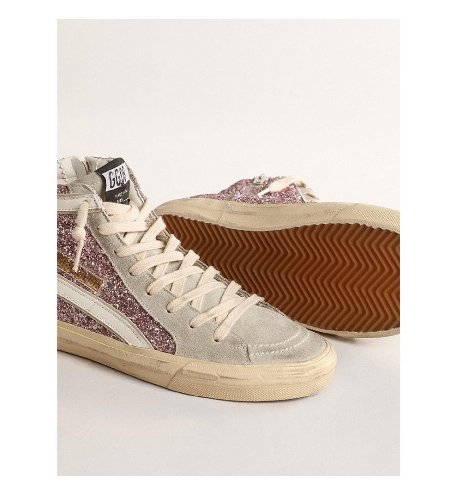 Mules mit Pailletten - Lila und Weiss