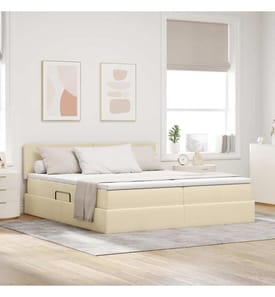 Bett mit LED-Lichtleisten mit Kopfteil Creme 180 x 200 cm Stoff