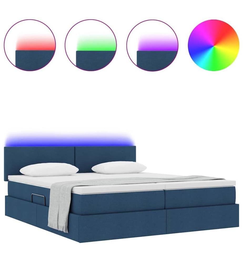 Bett mit LED-Lichtleisten mit Kopfteil Blau 180 x 200 cm Stoff