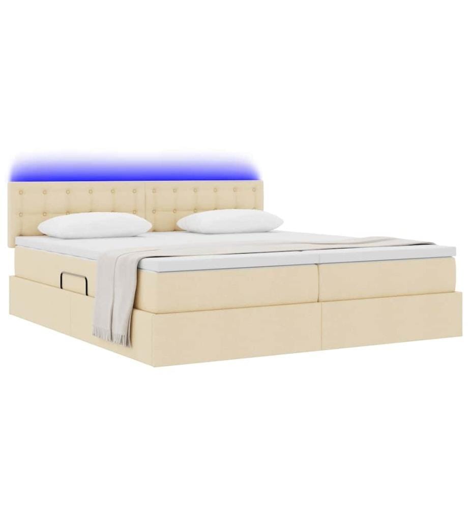 Bett mit LED-Lichtleisten mit Kopfteil Creme 180 x 200 cm Stoff