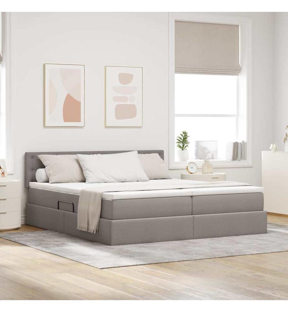 Lit avec des lumières à LED Taupe 200 x 200 cm tissu