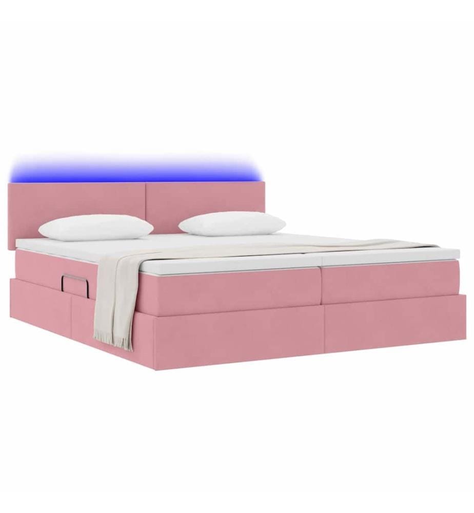 Bett mit LED-Lichtleisten mit Kopfteil Rosa 200 x 200 cm Samt