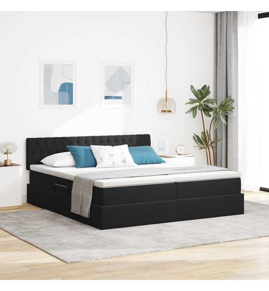 Bett mit LED-Lichtleisten Schwarz 200 x 200 cm Samt