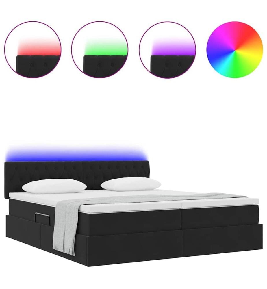 Bett mit LED-Lichtleisten Schwarz 200 x 200 cm Samt