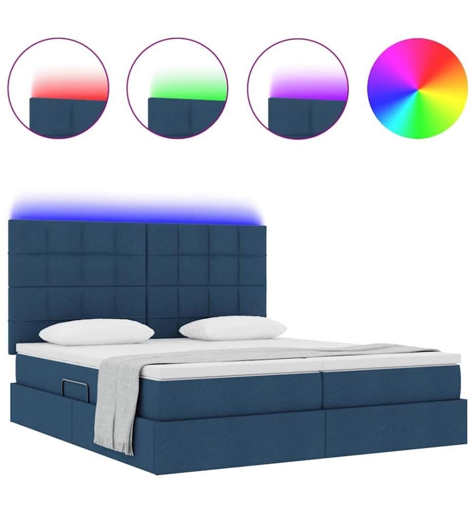 Bett mit LED-Lichtleisten mit Kopfteil Blau 180 x 200 cm Stoff