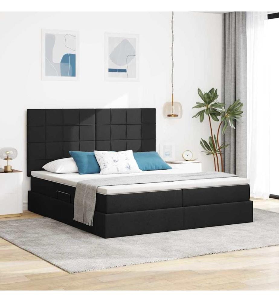 Bett mit LED-Lichtleisten Schwarz 200 x 200 cm Stoff