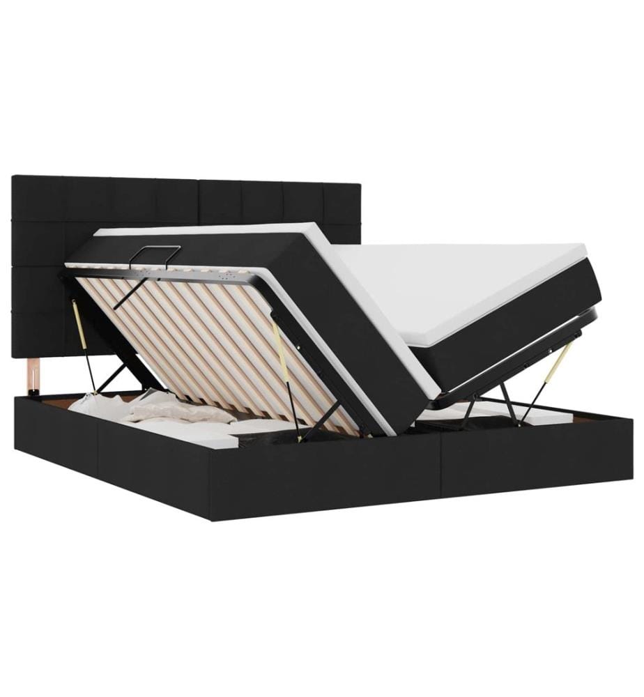 Bett mit LED-Lichtleisten Schwarz 200 x 200 cm Stoff