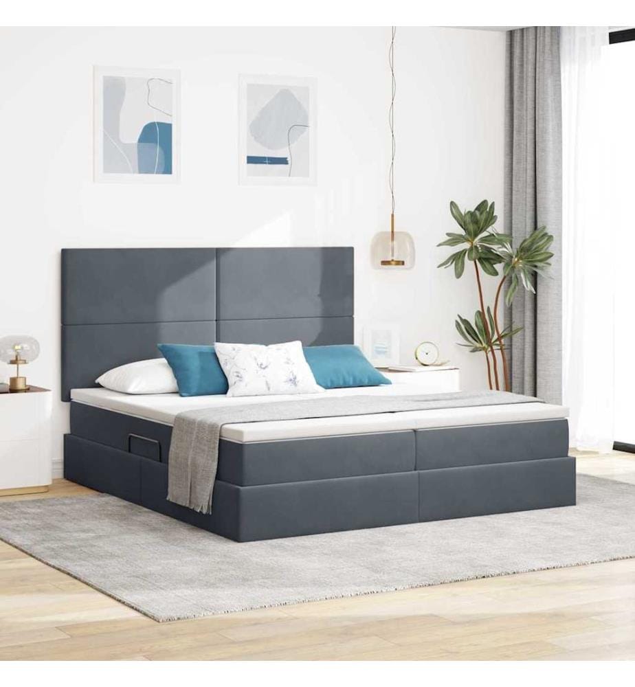 Bett mit LED-Lichtleisten Dunkelgrau 180 x 200 cm Samt