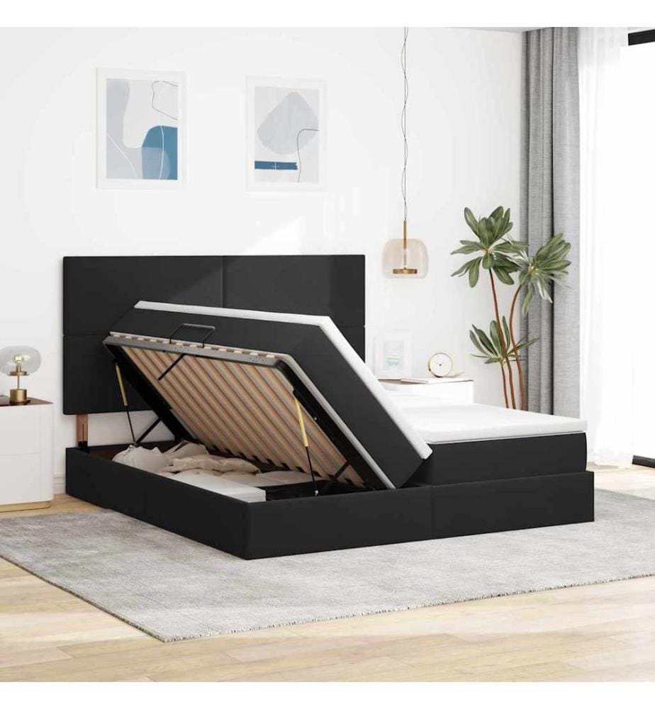 Bett mit LED-Lichtleisten Schwarz 180 x 200 cm Samt