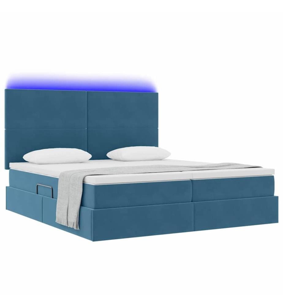 Bett mit LED-Lichtleisten Dunkelblau 200 x 200 cm Samt