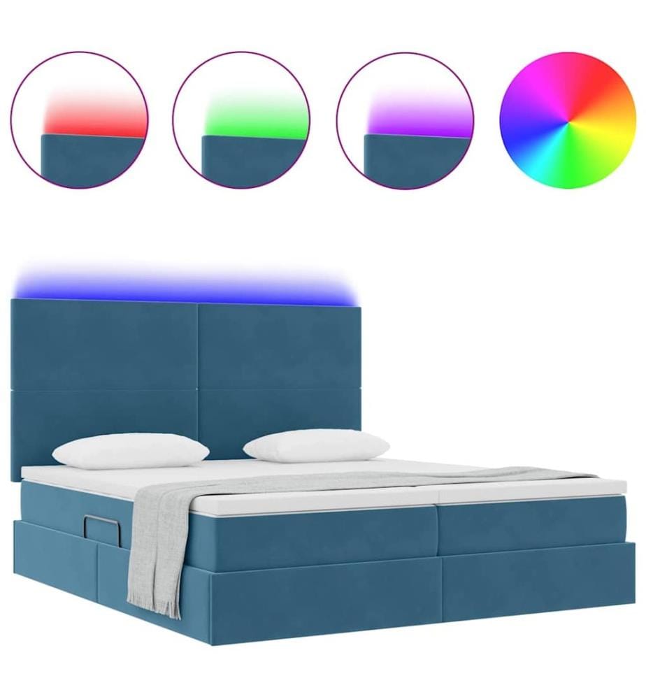 Bett mit LED-Lichtleisten Dunkelblau 200 x 200 cm Samt