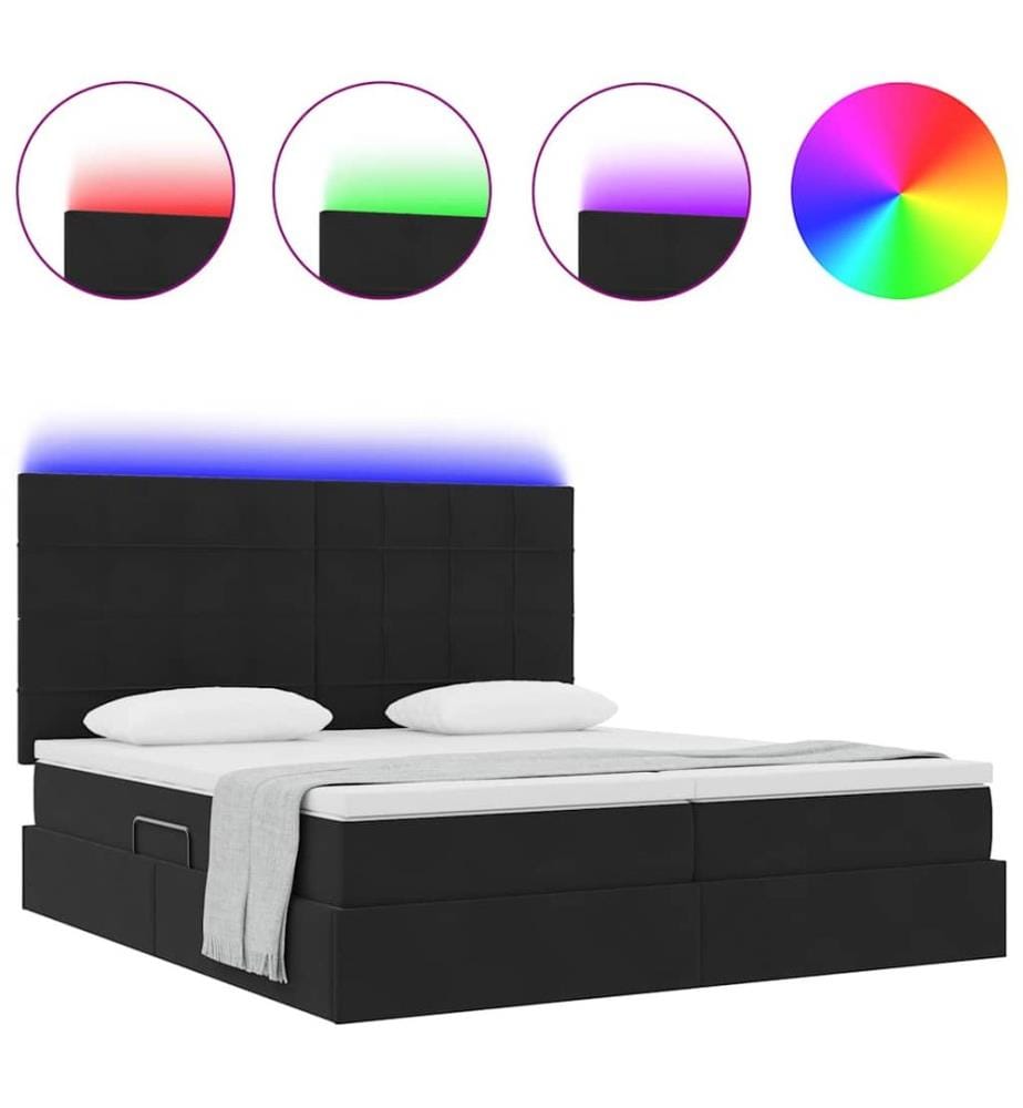 Bett mit LED-Lichtleisten Schwarz 180 x 200 cm Samt