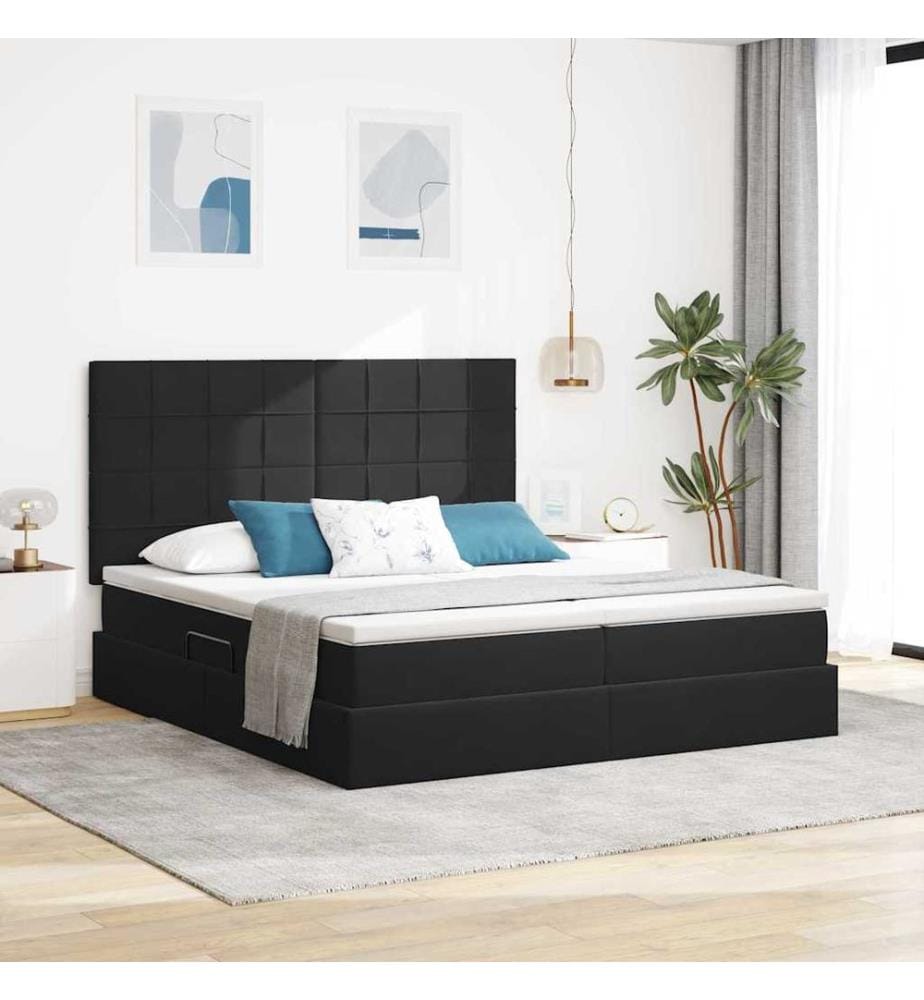 Bett mit LED-Lichtleisten Schwarz 200 x 200 cm Samt