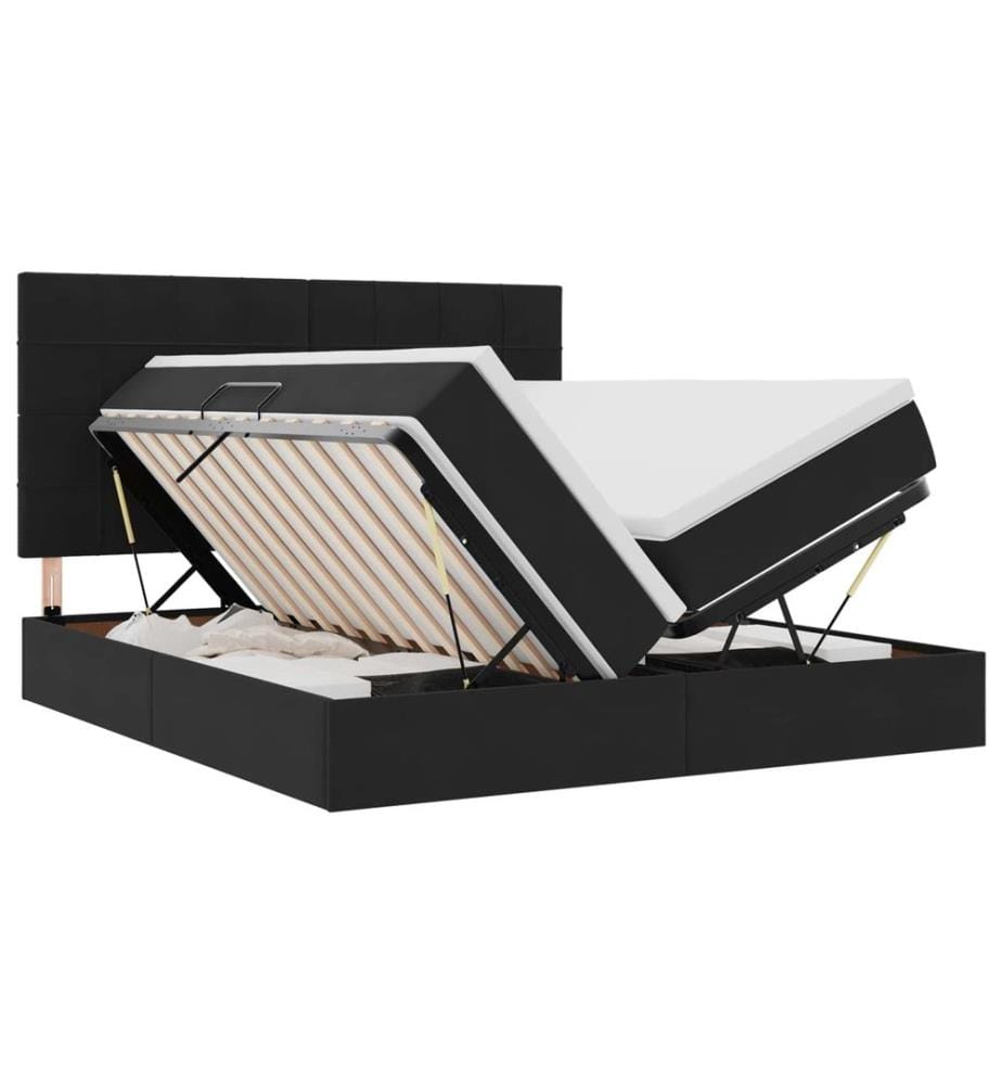 Bett mit LED-Lichtleisten Schwarz 200 x 200 cm Samt