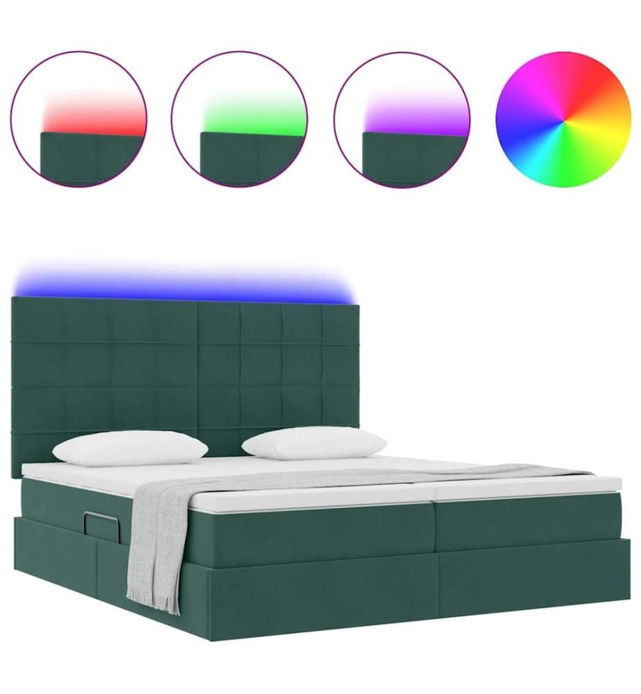 Bett mit LED-Lichtleisten Dunkelgrün 200 x 200 cm Samt