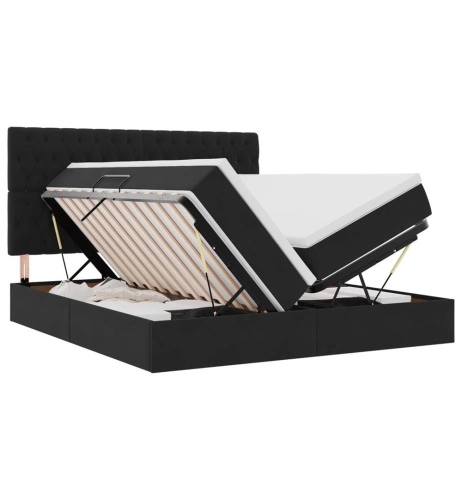 Bett mit LED-Lichtleisten Schwarz 200 x 200 cm Samt