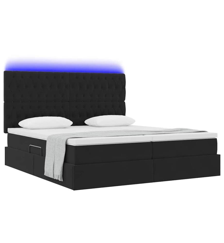 Bett mit LED-Lichtleisten Schwarz 200 x 200 cm Samt