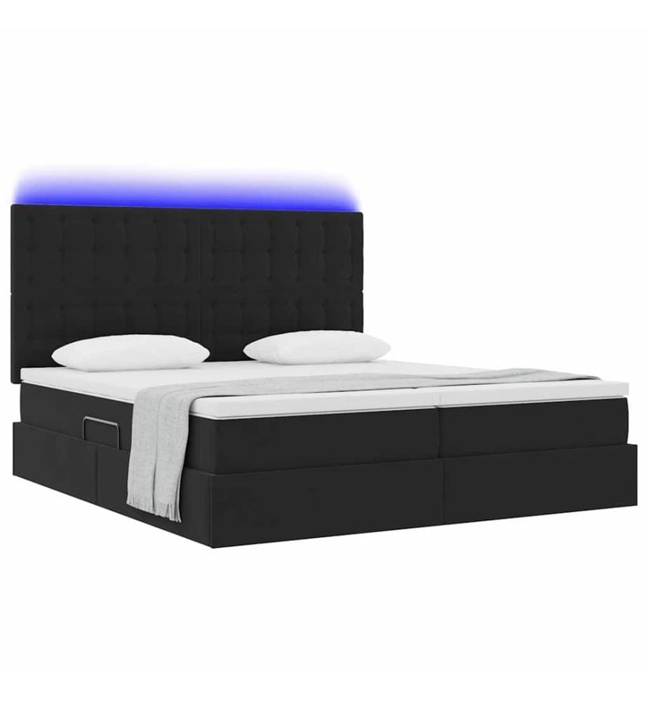 Bett mit LED-Lichtleisten Schwarz 180 x 200 cm Samt