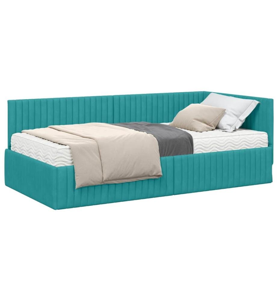 Cadre de lit d'angle avec matelas 2 pcs Turquoise Velours