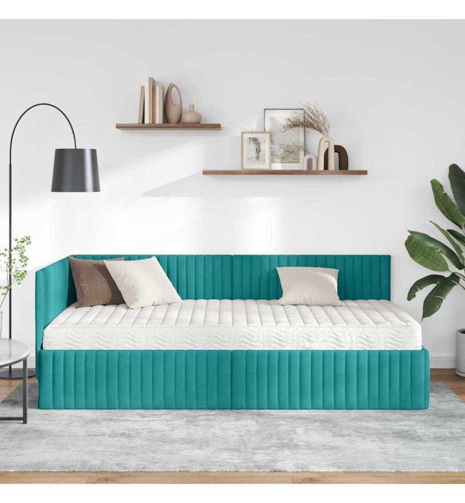 Cadre de lit d'angle avec matelas 2 pcs Turquoise Velours