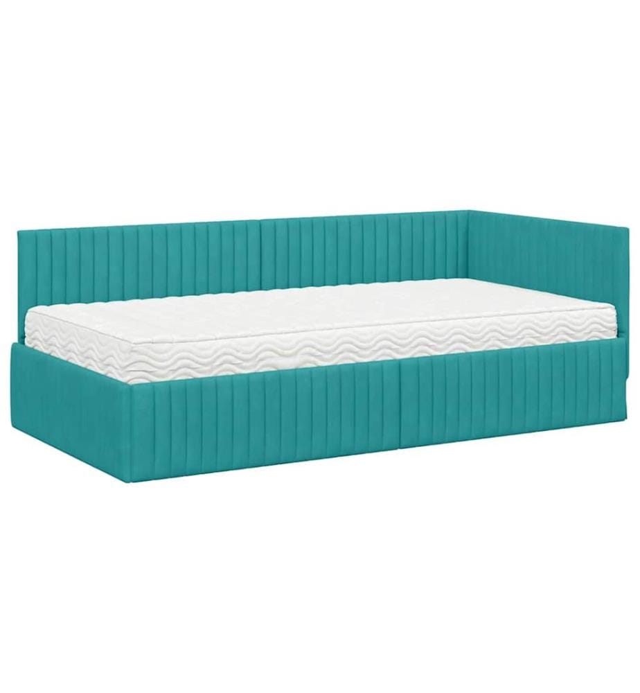 Cadre de lit d'angle avec matelas 2 pcs Turquoise Velours