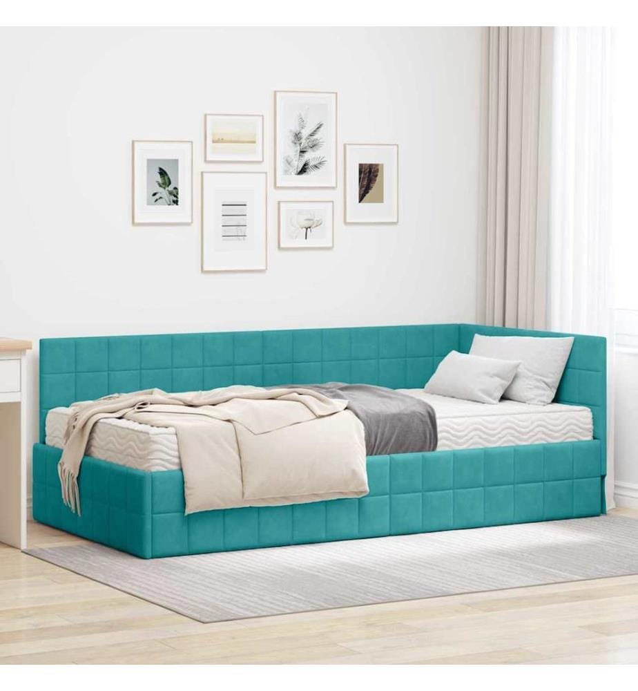 Cadre de lit d'angle avec matelas 2 pcs Turquoise Velours