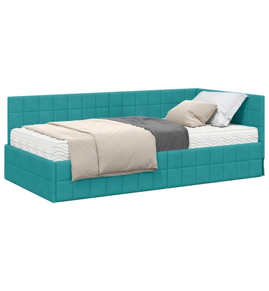 Cadre de lit d'angle avec matelas 2 pcs Turquoise Velours