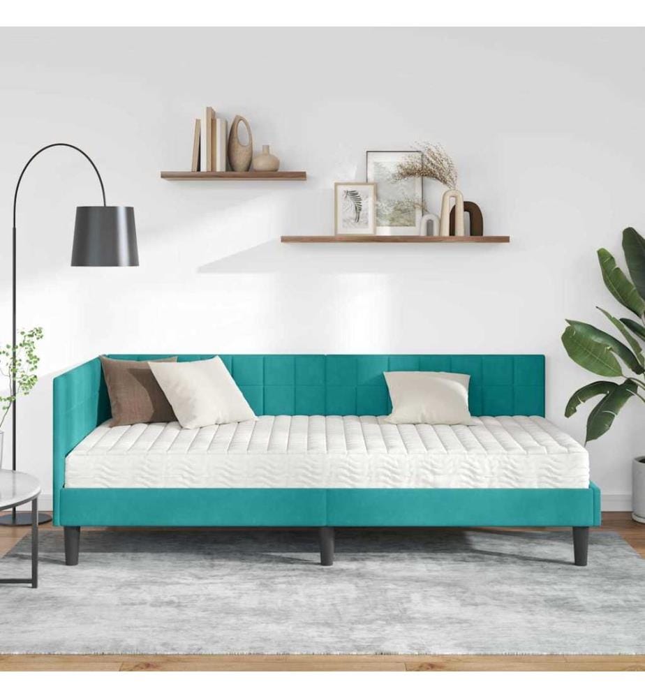 Cadre de lit d'angle avec matelas 2 pcs Turquoise Velours