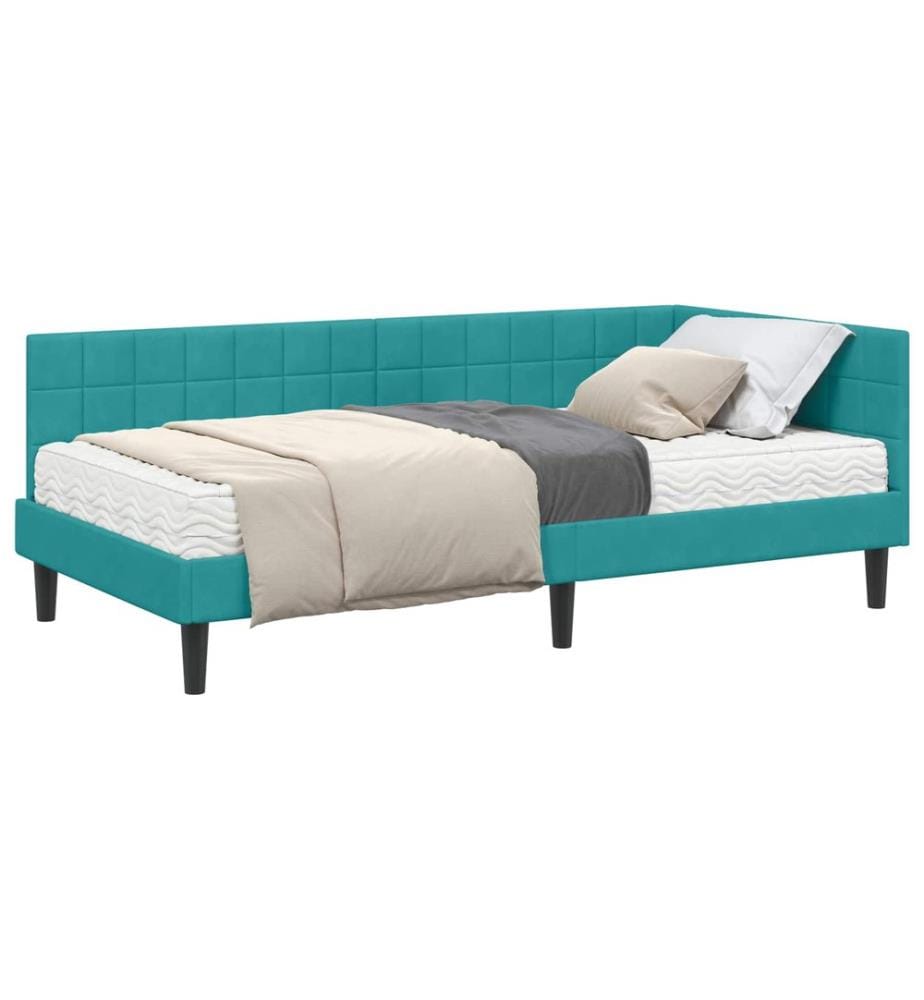 Cadre de lit d'angle avec matelas 2 pcs Turquoise Velours