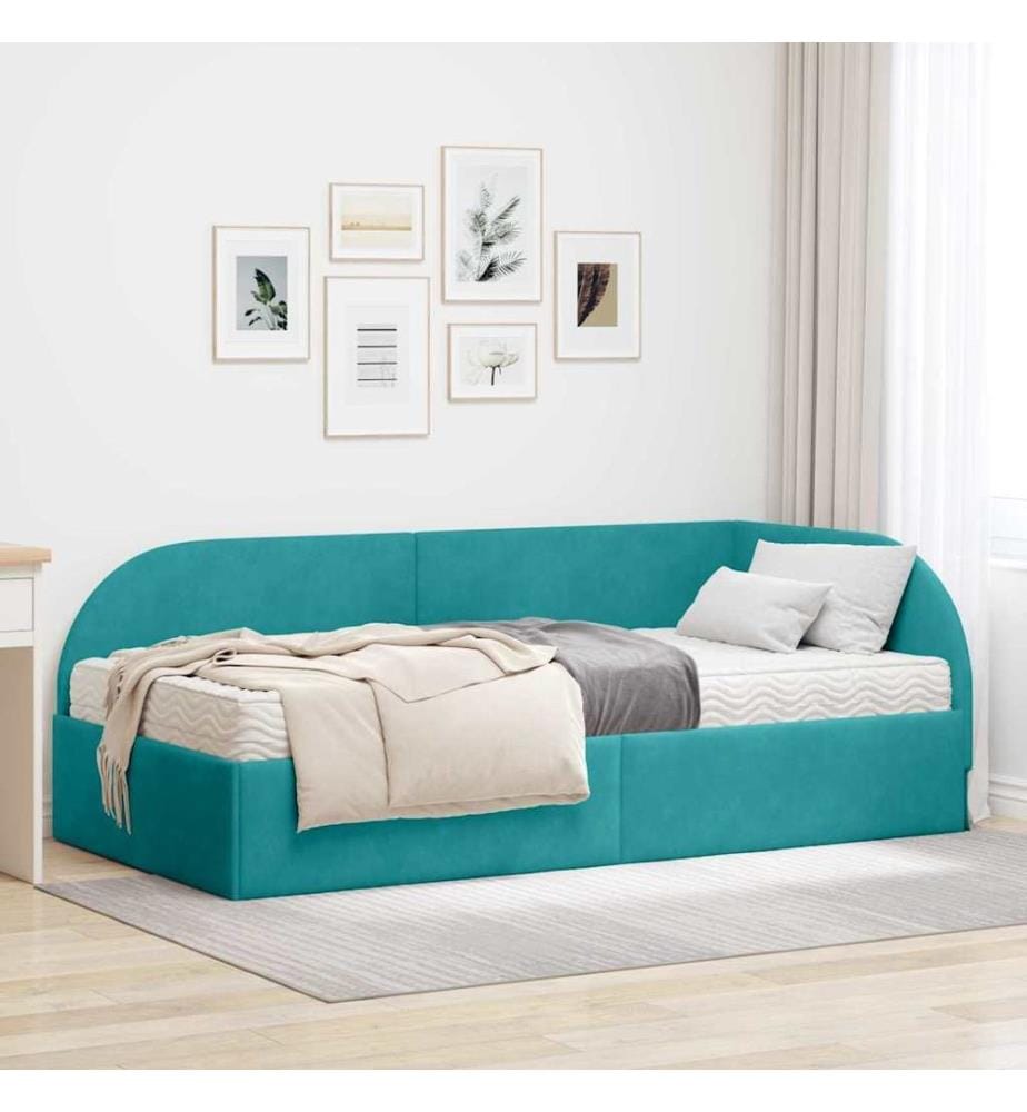 Cadre de lit d'angle avec matelas 2 pcs Turquoise Velours