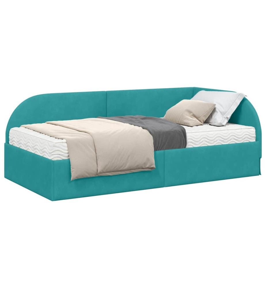 Cadre de lit d'angle avec matelas 2 pcs Turquoise Velours