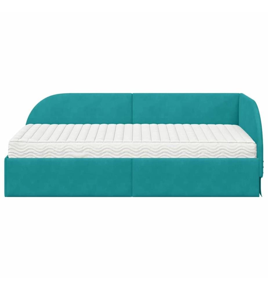 Cadre de lit d'angle avec matelas 2 pcs Turquoise Velours