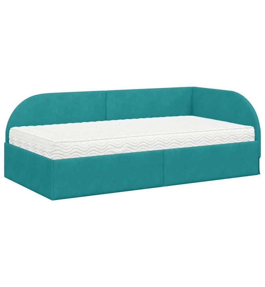 Cadre de lit d'angle avec matelas 2 pcs Turquoise Velours
