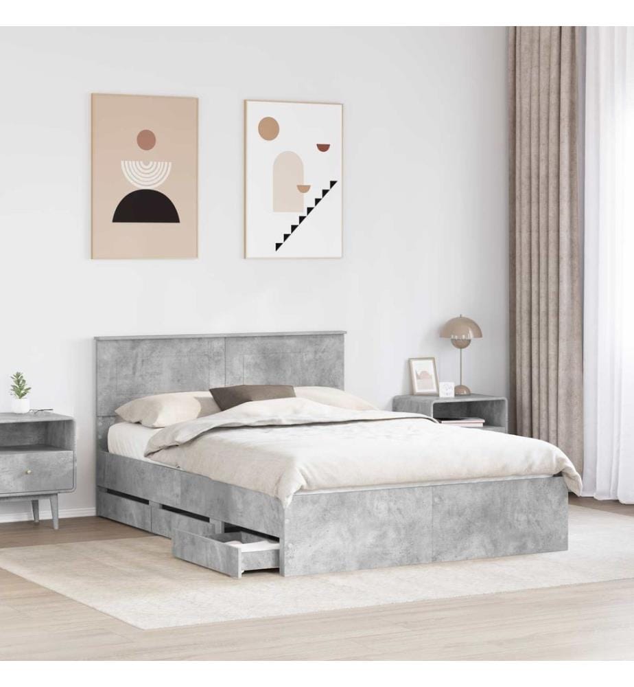 Cadre de lit Gris béton 140 x 190 cm Bois Ingénierie