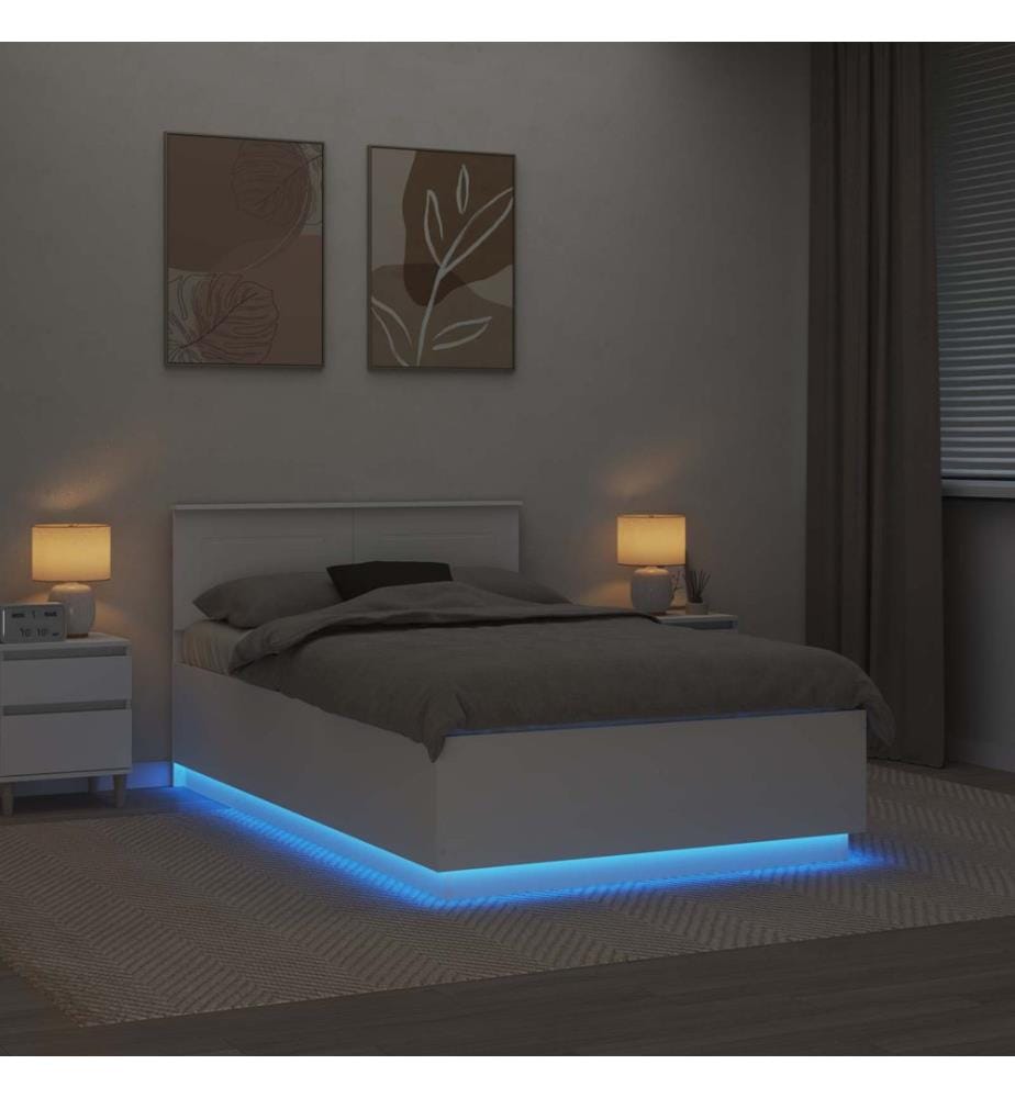 Bettrahmen mit LED-Lichtleisten Weiss 135 x 190 cm Holzwerkstoff
