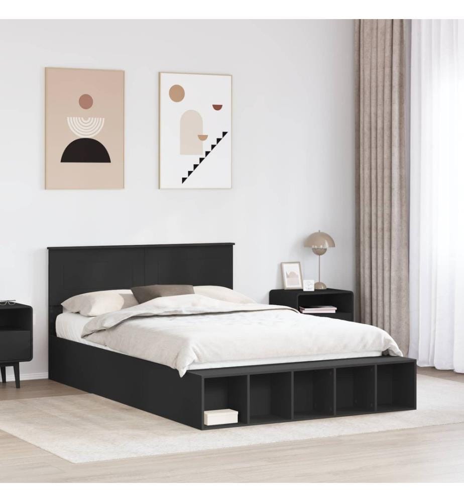 Cadre de lit avec étagère Noir 150 x 200 cm Bois d'ingénierie