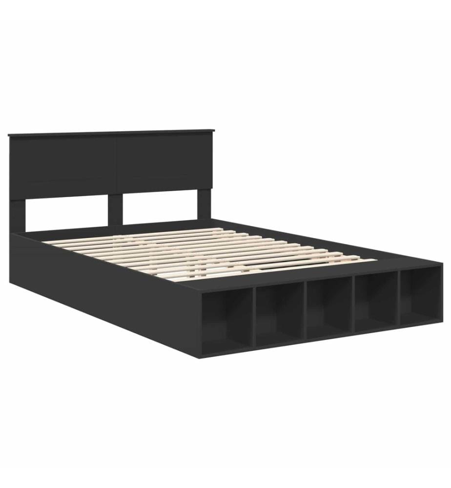 Cadre de lit avec étagère Noir 150 x 200 cm Bois d'ingénierie