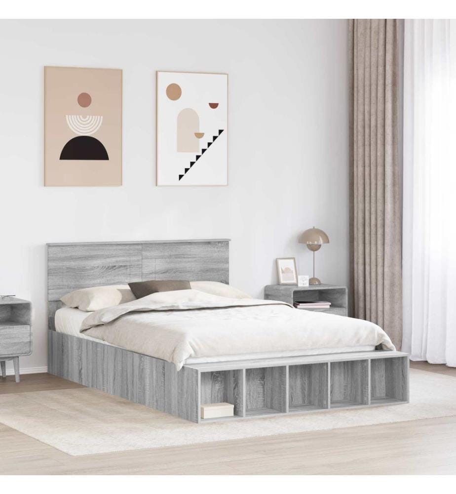 Cadre de lit Gris Sonoma 140 x 200 cm Bois d'ingénierie