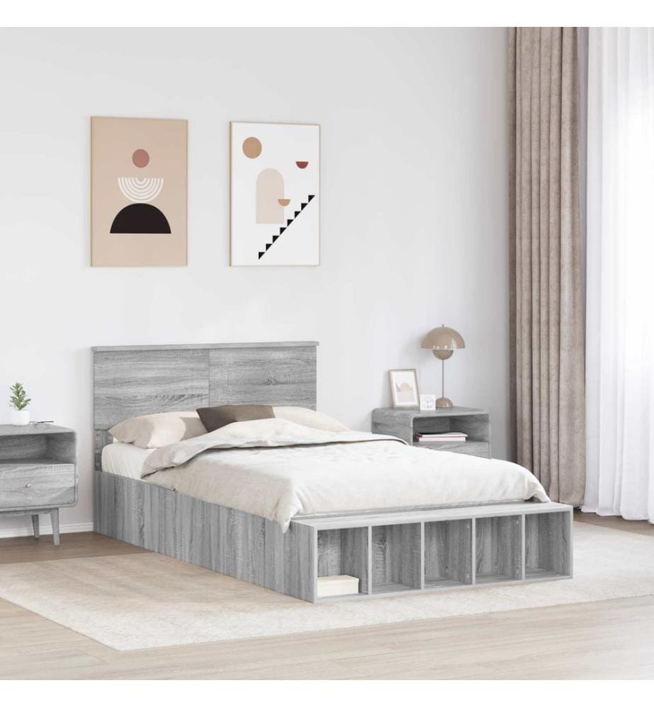 Cadre de lit Gris Sonoma 120 x 190 cm Bois d'ingénierie