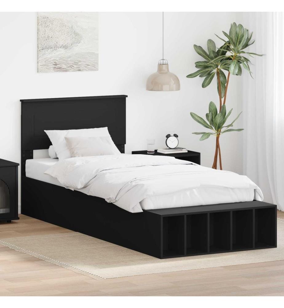 Cadre de lit avec étagère Noir 75 x 190 cm Bois d'ingénierie