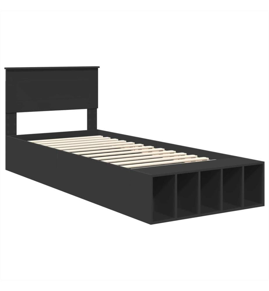 Cadre de lit avec étagère Noir 75 x 190 cm Bois d'ingénierie