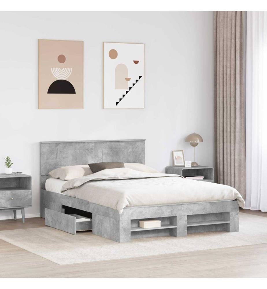 Cadre de lit Gris béton 140 x 200 cm Bois d'ingénierie