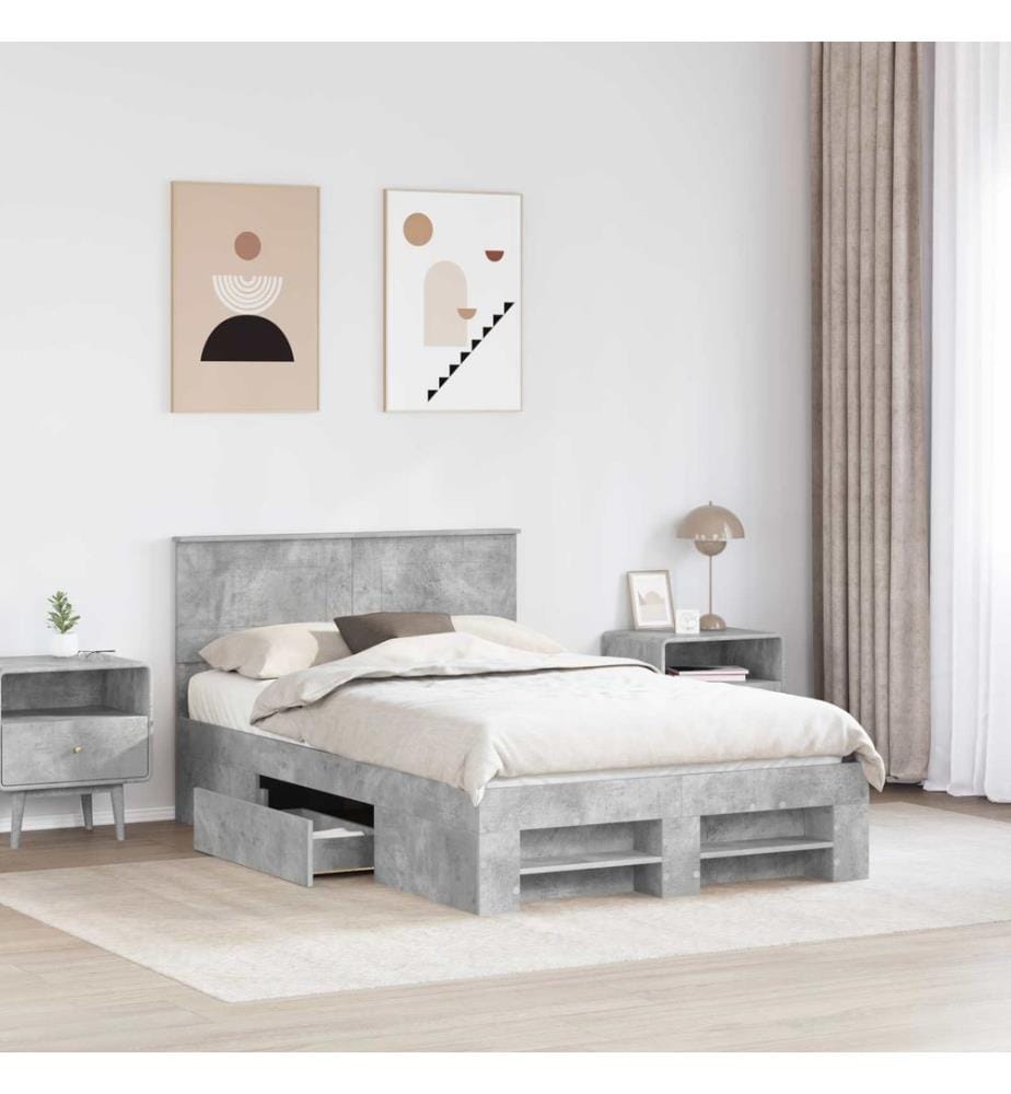 Cadre de lit Gris béton 137 x 203 cm Bois d'ingénierie