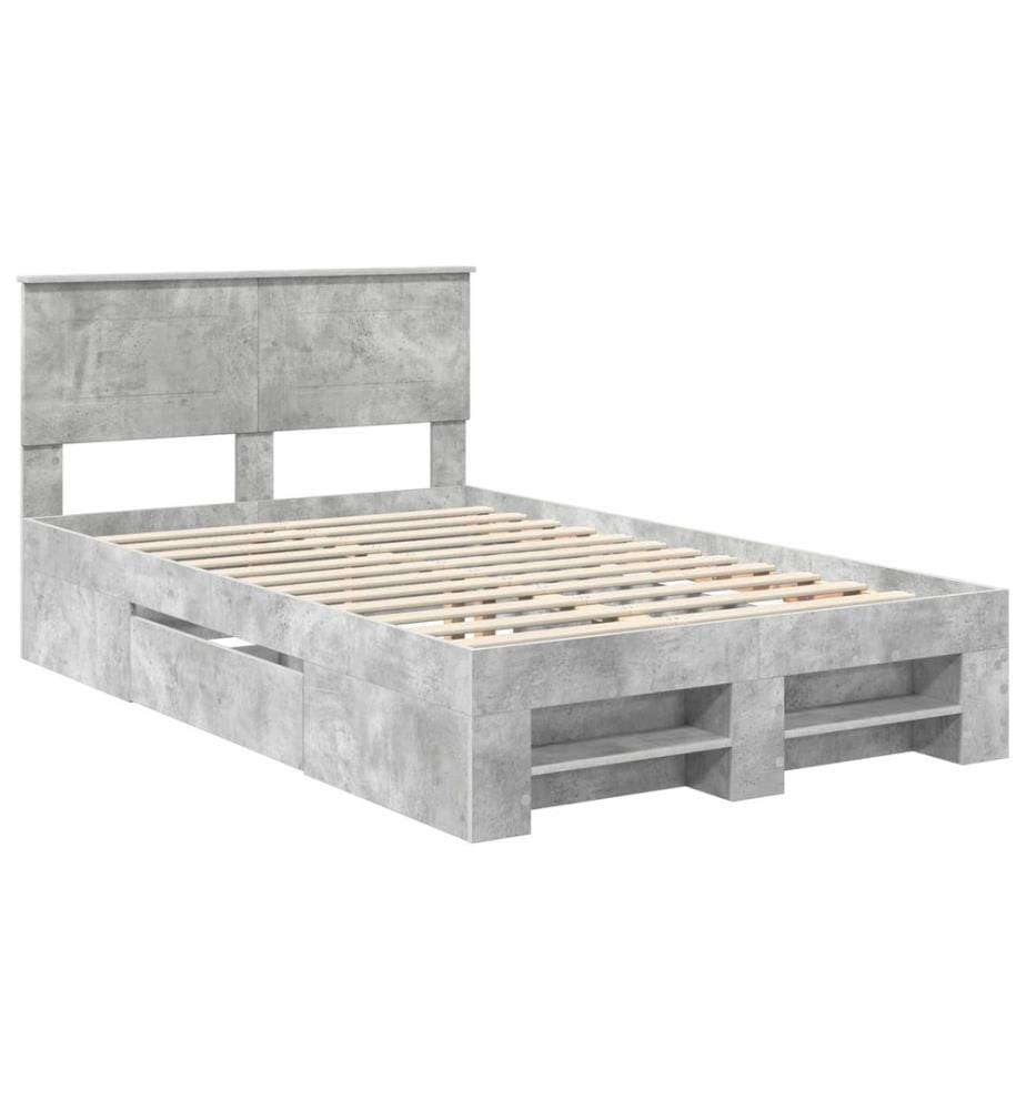 Cadre de lit Gris béton 137 x 203 cm Bois d'ingénierie