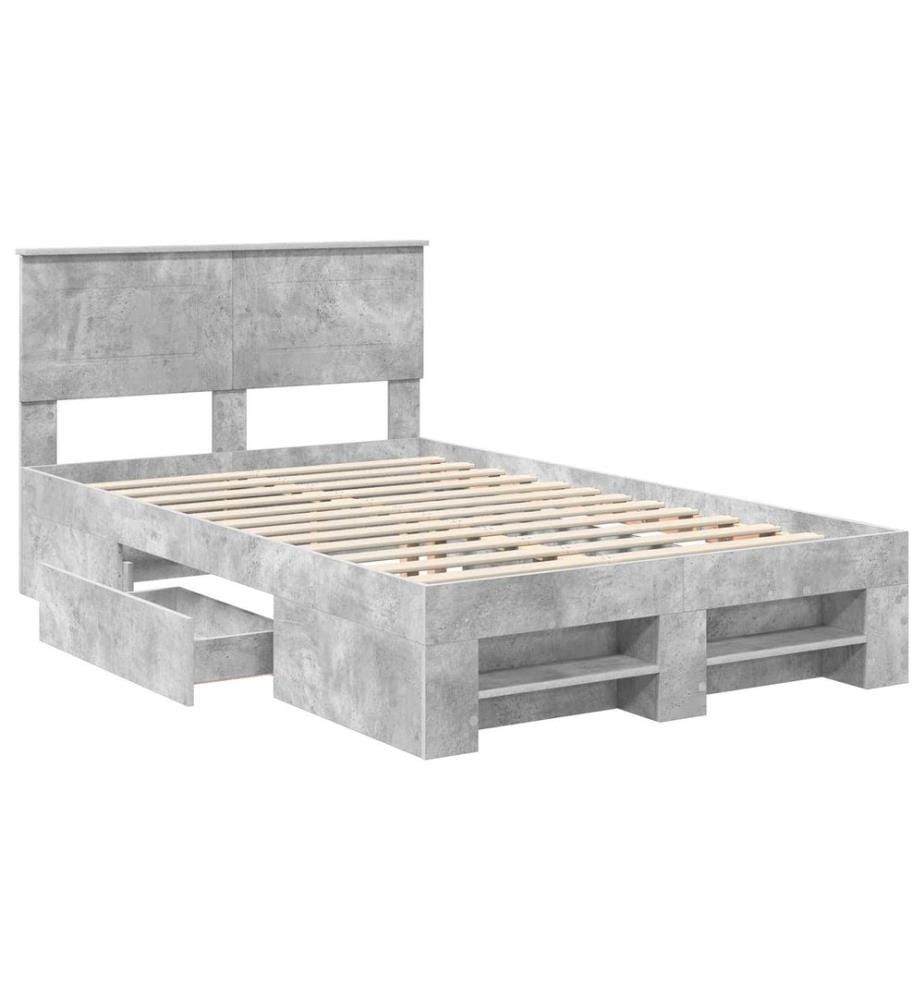 Cadre de lit Gris béton 137 x 203 cm Bois d'ingénierie