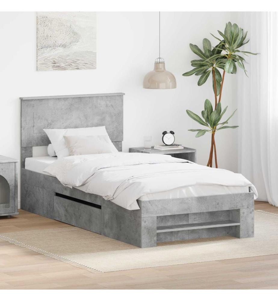 Cadre de lit Gris béton 100 x 200 m Bois d'ingénierie