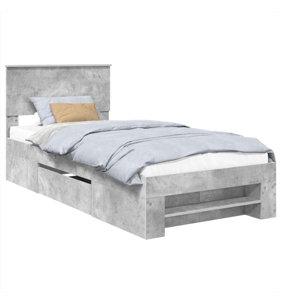 Cadre de lit Gris béton 100 x 200 m Bois d'ingénierie