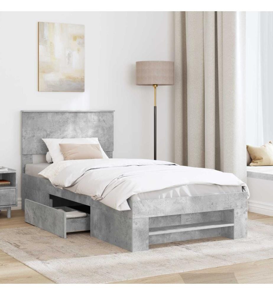Cadre de lit Gris béton 100 x 200 m Bois d'ingénierie