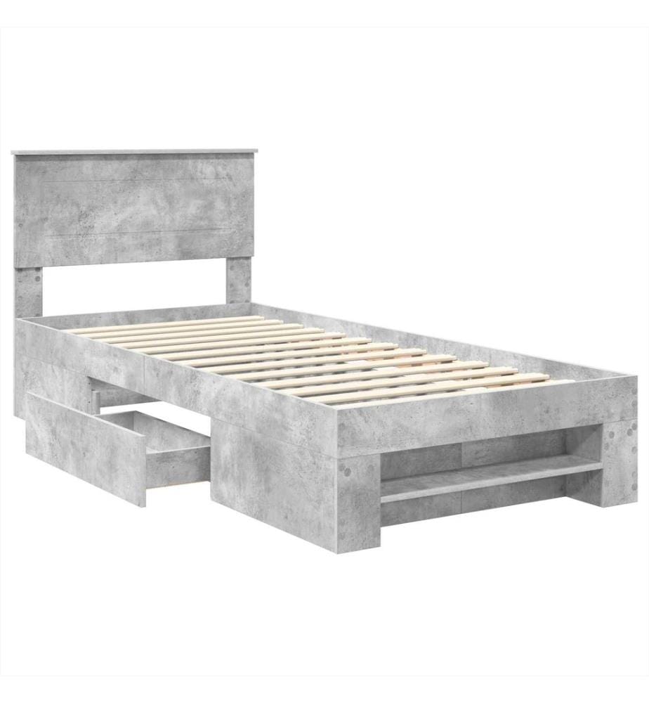 Cadre de lit Gris béton 100 x 200 m Bois d'ingénierie