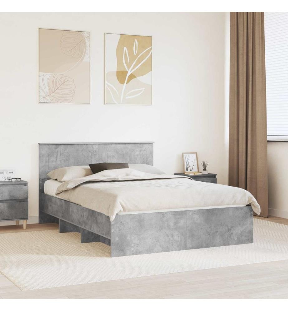 Cadre de lit Gris béton 150 x 200 cm Bois d'ingénierie